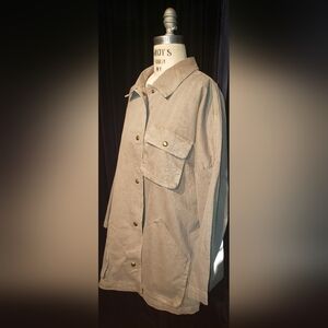 B.R. 100% Cotton olive military green safari oversized denim jacket huge pockets